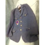 A lined blue tweed otter-hunting coat by Redmayne of Wigton, the brass buttons embossed NCOH; and