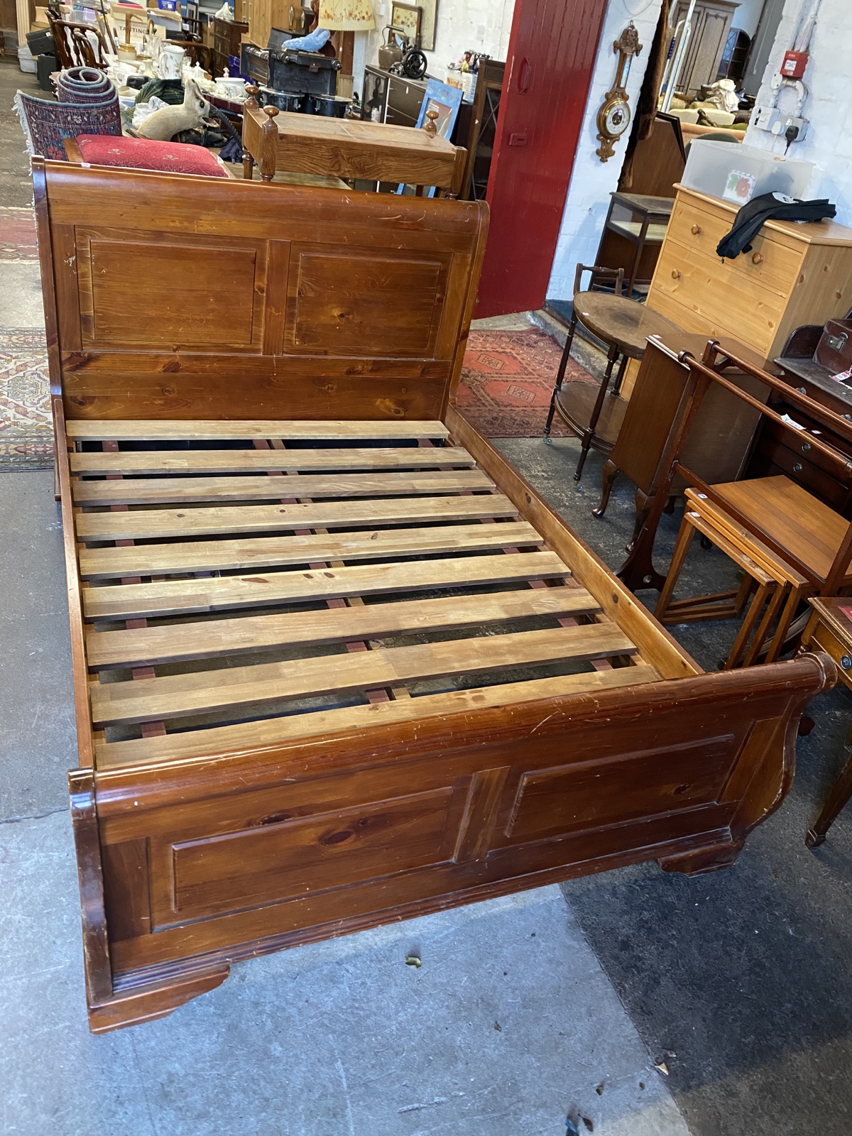 A mahogany sleigh bed, the shaped twin panelled headboard & tailboard with plain side rails, - Image 3 of 3