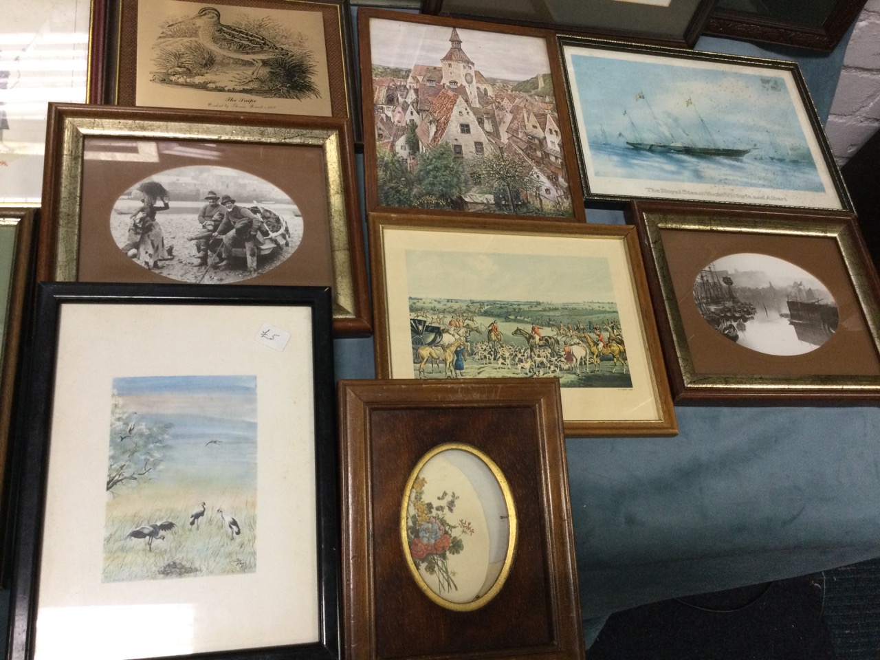 A box of miscellaneous framed prints - marine, landscapes, nature, some carved frames, pairs, - Image 3 of 3