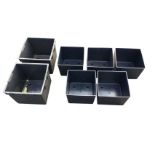 A set of five new square plastic garden tubs - 10.25in x 10.25in x 8.25in; and a similar larger pair