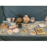 Miscellaneous ceramics including a Royal Lancastrian jug, a Victorian jelly mould, a Honiton jug,