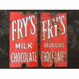 A pair of rectangular enamelled signs - Fry’s Milk Chocolate and Fry’s Delicious Chocolate. (12in