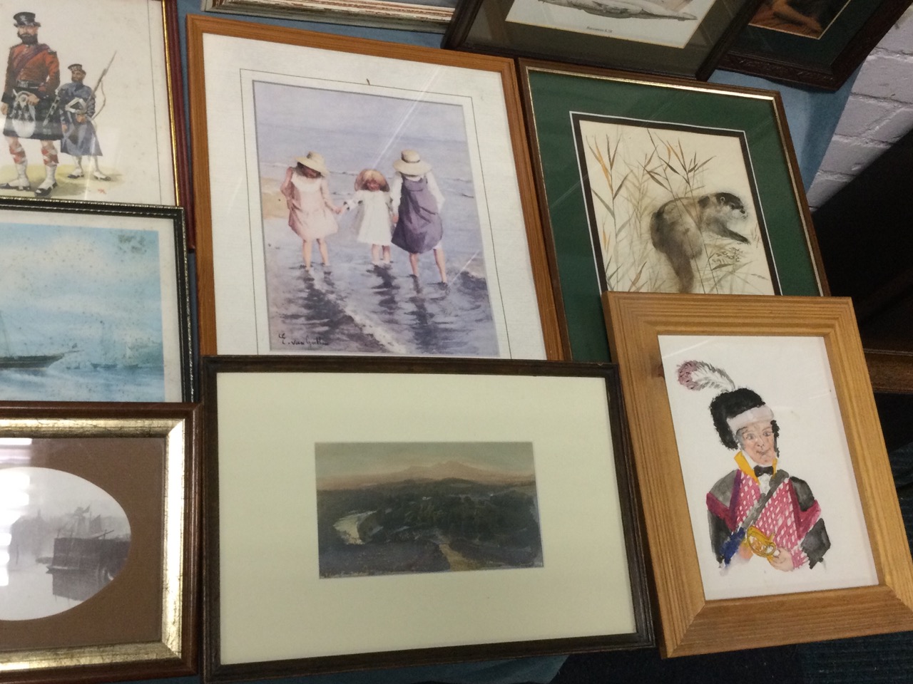 A box of miscellaneous framed prints - marine, landscapes, nature, some carved frames, pairs, - Image 2 of 3
