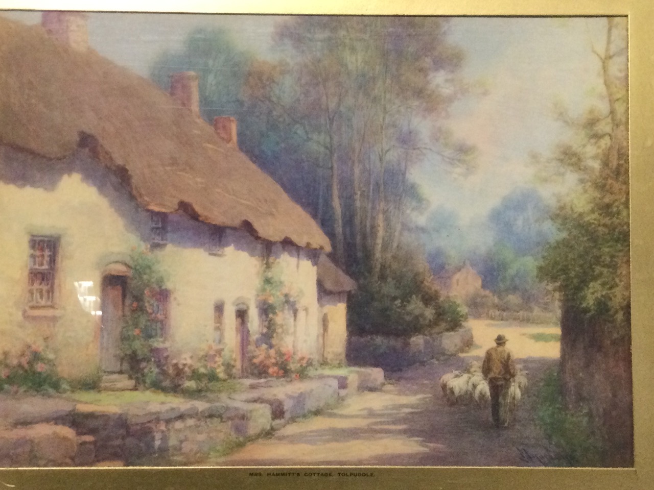 Myastinge?, a pair of late Victorian coloured rural prints of Tolpuddle, with thatched cottages - Image 3 of 3