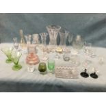 Miscellaneous glass including vases, a pair of inkwells, jars & covers, drinking glasses, jugs,
