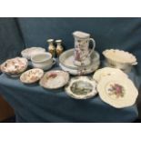 Miscellaneous ceramics including a Staffordshire floral jug & basin decorated with birds, a Masons