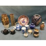 Miscellaneous oriental ceramics including an Imari bowl, stoneware, a four-piece teaset with cane