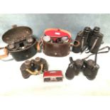 A cased set of wartime German binoculars - Dienstglas 6 x 30; a pair of Tasco wide angle 8 x 40