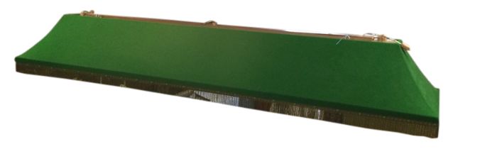 An 8ft snooker table light, the rectangular green baize covered angled frame with tassled border. (