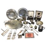 A quantity of silver plate and pewter including tankards, a Walker & Hall three-piece cruet set,