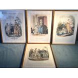 A set of four French fashion engravings, the coloured plates with Paris printers marks, mounted &