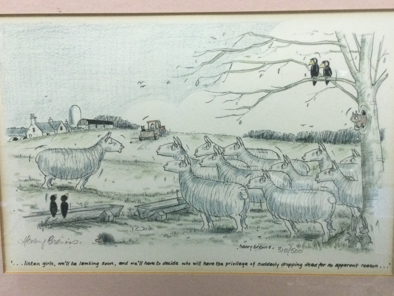 A framed monochrome Snaffles hunting print; a signed, numbered and framed Henry Brewis farming - Image 2 of 3