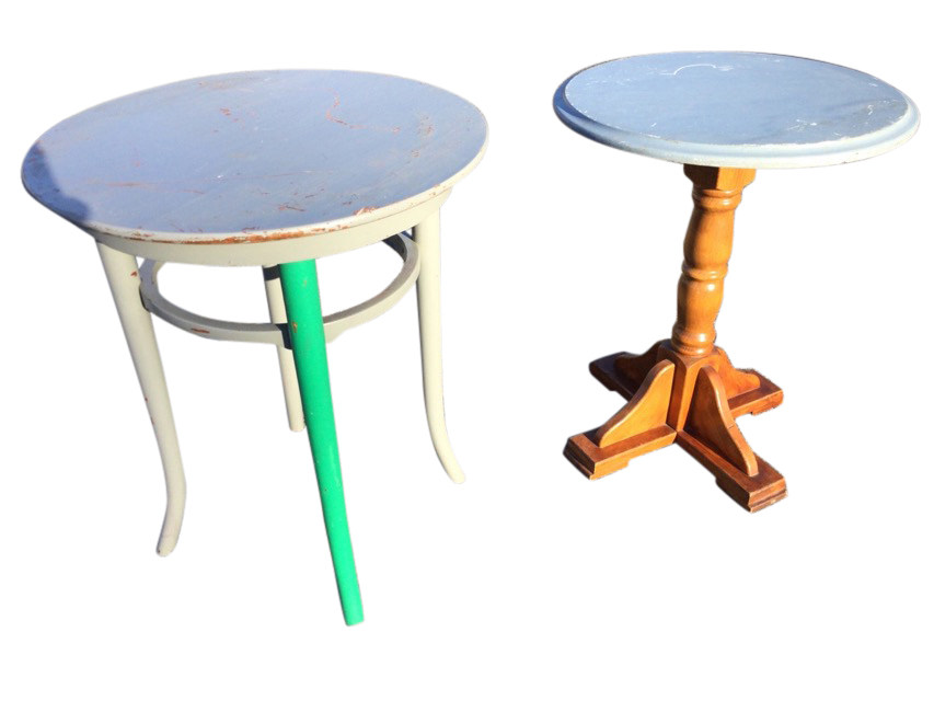 A circular painted Polish bentwood table on turned legs; and another circular hardwood table with