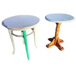 A circular painted Polish bentwood table on turned legs; and another circular hardwood table with