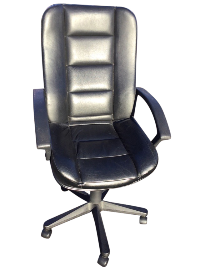 A contemporary office chair with faux leather ribbed panelled back & seat, having downswept arms,