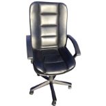 A contemporary office chair with faux leather ribbed panelled back & seat, having downswept arms,