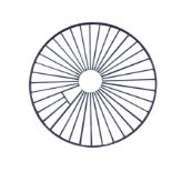 A large circular metal wheel with thirty four spokes around an inner ring. (86.5in dia)