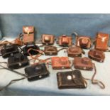 Fifteen leather cased cameras, mainly 35 ml - Yashica, Werra, Paxette, Kodak, Retinette, Zorki,