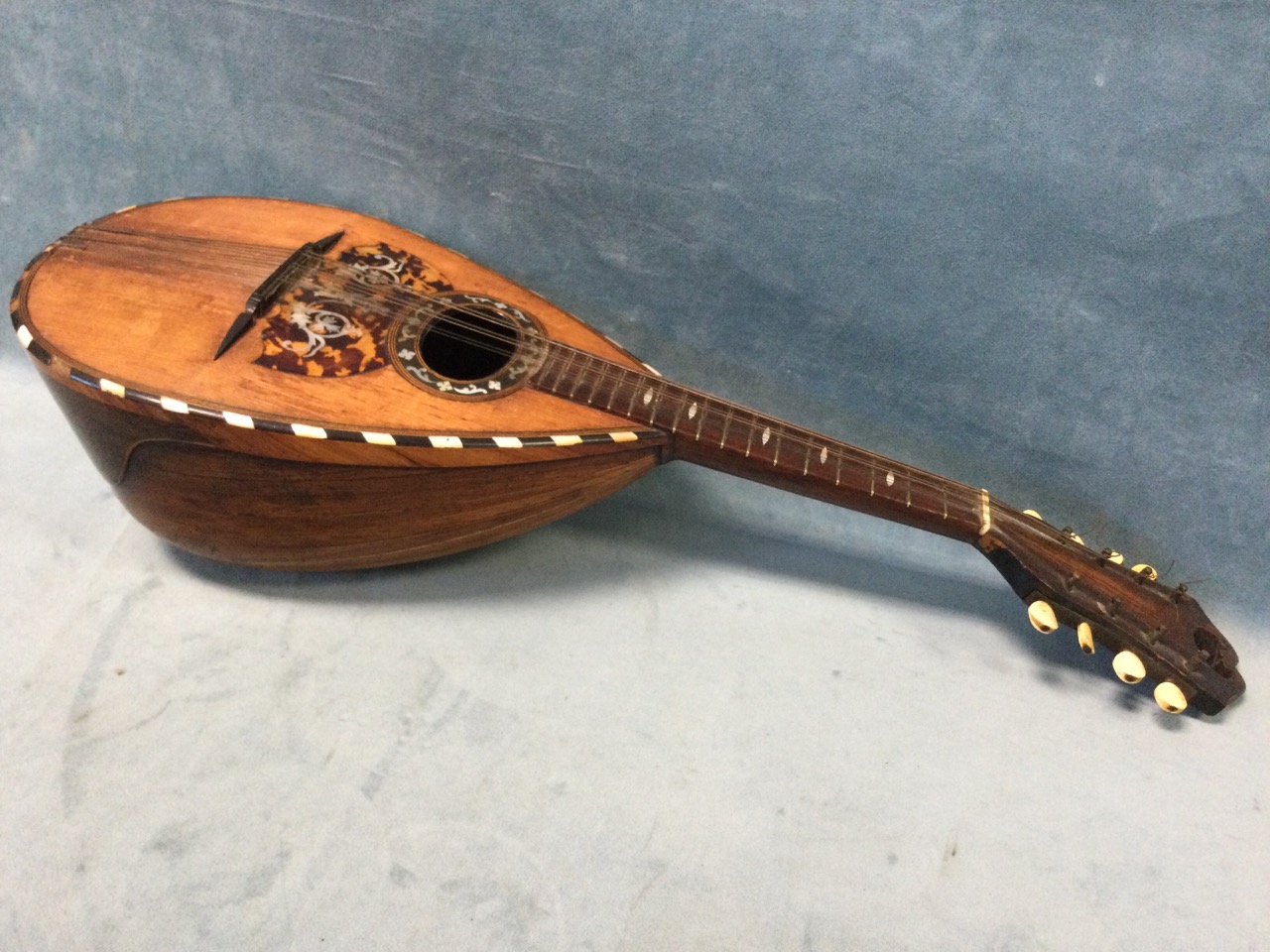 A nineteenth century Italian mandolin with bulbous rosewood body inlaid with boxwood stringing, - Image 3 of 3