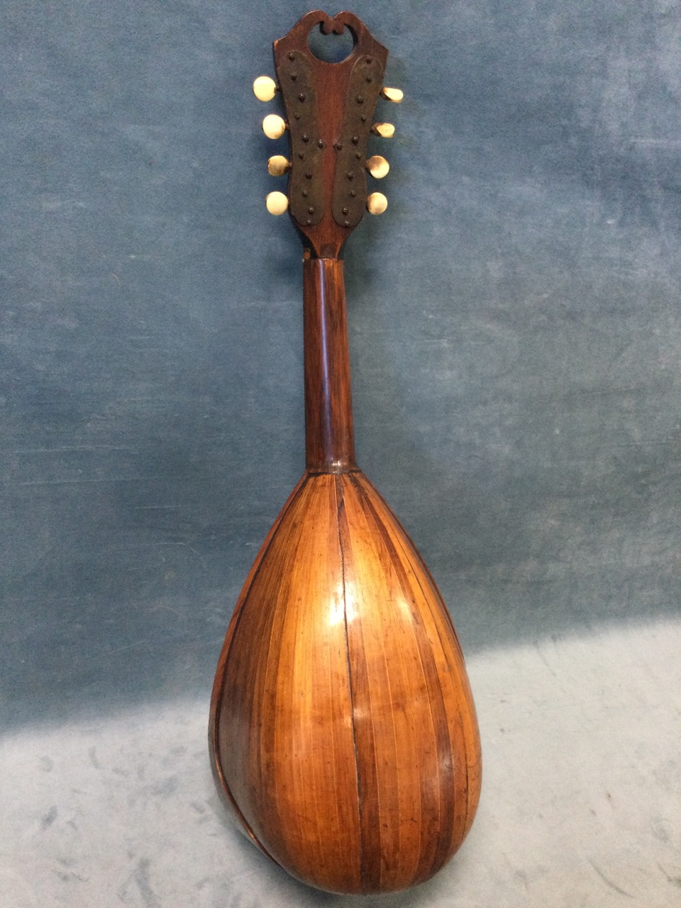 A nineteenth century Italian mandolin with bulbous rosewood body inlaid with boxwood stringing, - Image 2 of 3