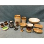 Miscellaneous salt glazed stoneware - storage jars, bowls, jugs, etc; a Copeland Spode floral