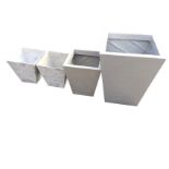 A pair of zinc finish square tapering new resin garden pots - 13.5in x 13.75in; and a graduated pair