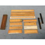A collection of rulers including an American Interlox in 10 sections with brass mounts, boxwood,
