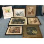 Three framed late Victorian characterful sepia photographs; a signed Drew contemporary framed