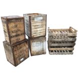 Five rectangular agricultural produce trays with slatted bases; and four miscellaneous tea