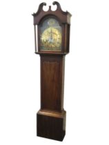A nineteenth century mahogany longcase clock, the hood with moulded swan-neck pediment having arched
