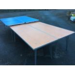 Two pairs of 6ft folding rectangular formica topped aluminium framed tables on tubular legs. (27in x