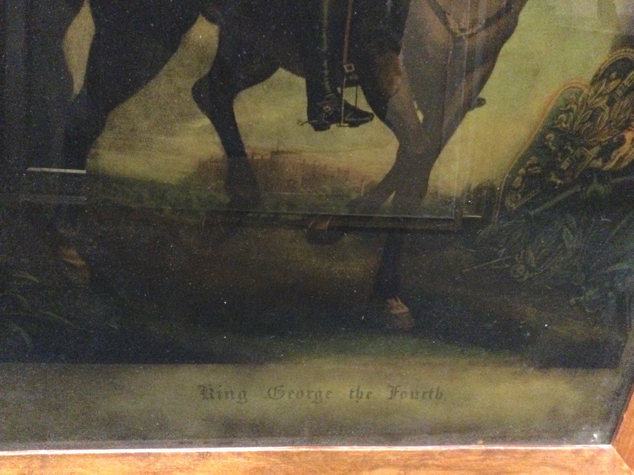 A reverse glass image of George IV, the mounted monarch in draped staged setting with Windsor Castle - Image 3 of 3