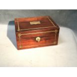 A Victorian rosewood sewing box with brass inlay, having fitted interior with lidded compartments,
