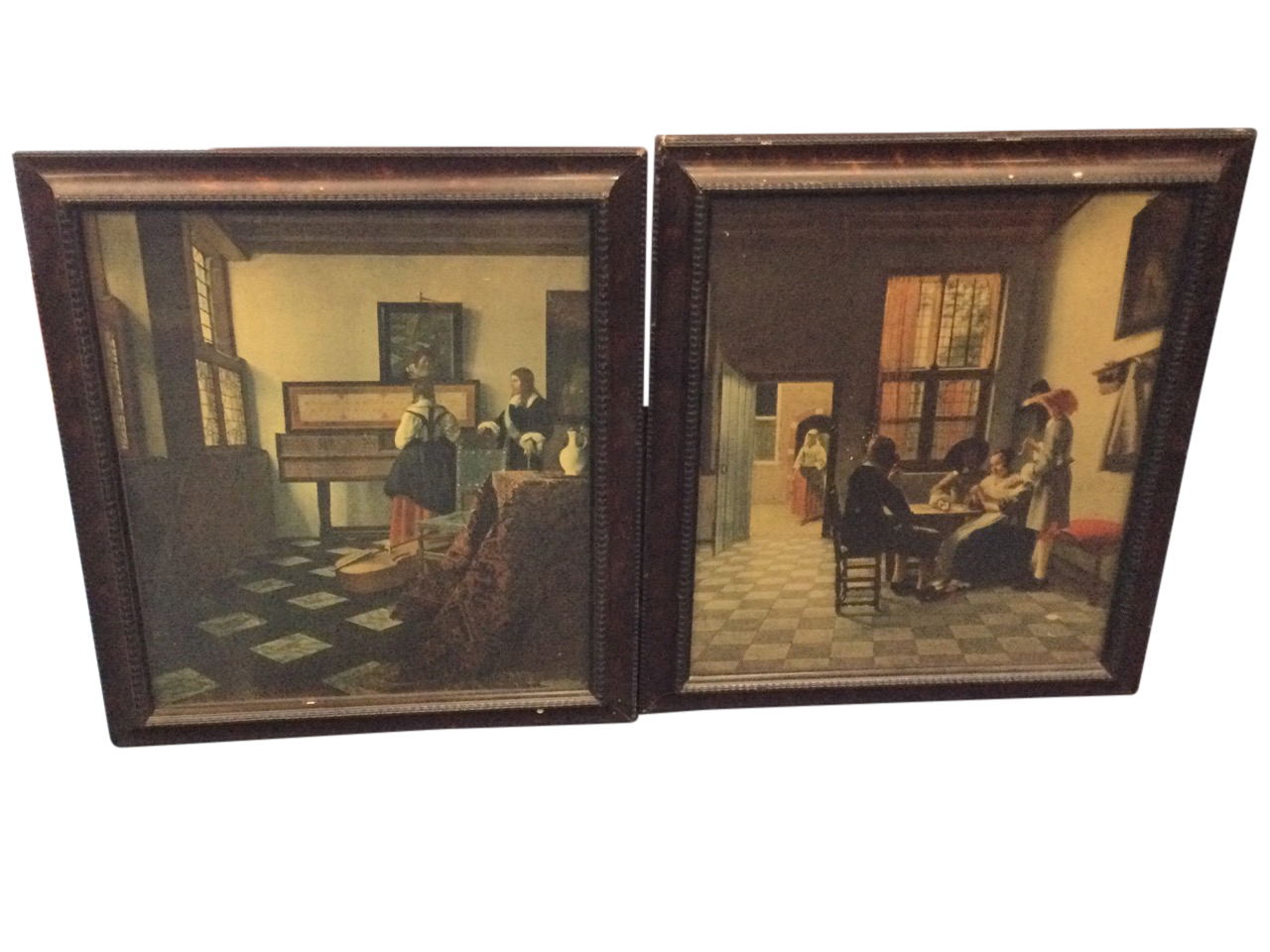 A pair of C20th Medici Society old master prints, The Card Players by Pieter de Hooch, and The Music