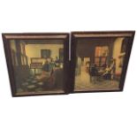 A pair of C20th Medici Society old master prints, The Card Players by Pieter de Hooch, and The Music