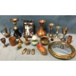 Miscellaneous items including trophy cups & vases, lighters, a hallmarked silver cup, a brass framed