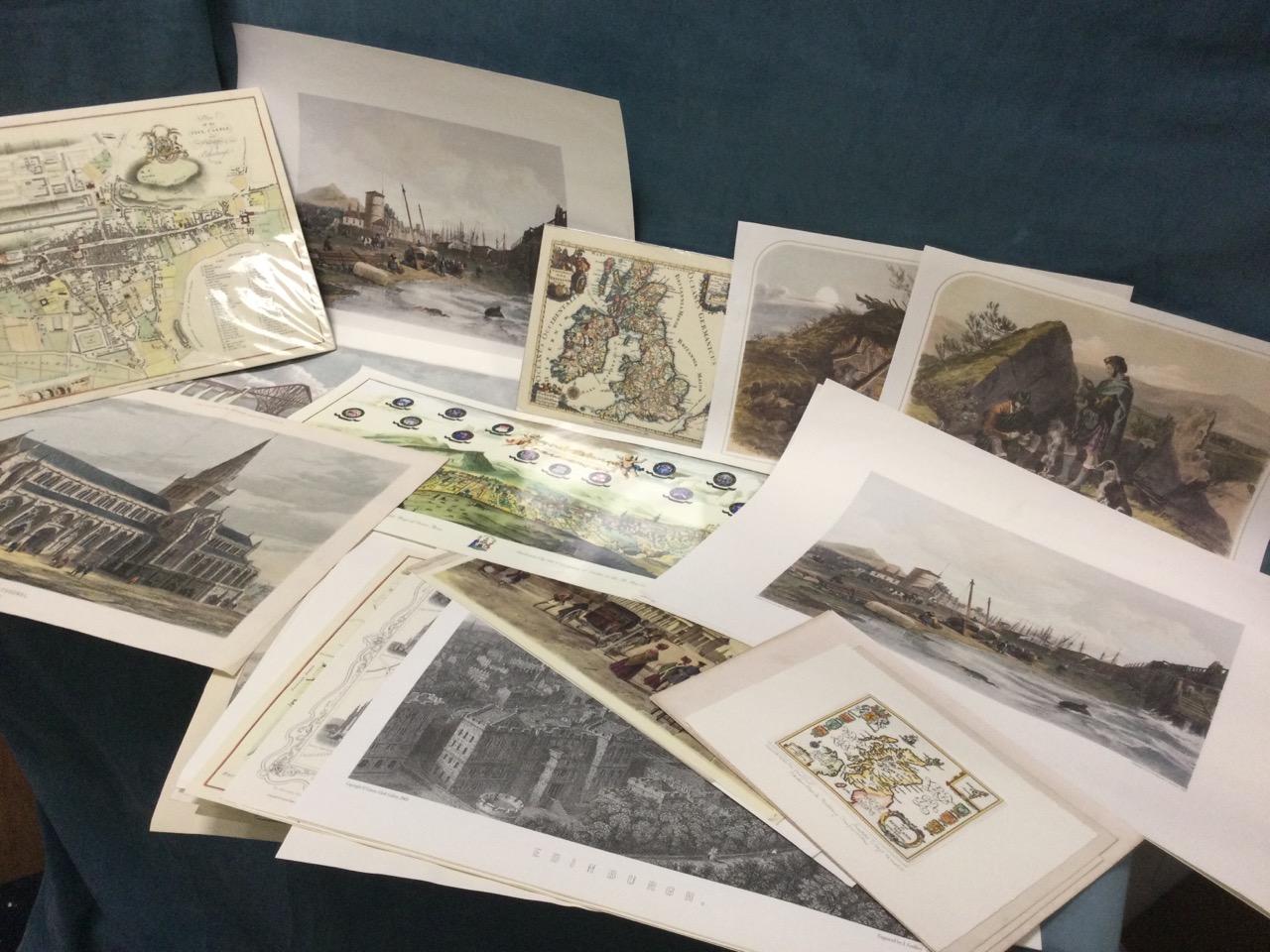 A folio of unframed Edinburgh prints, the plates mainly reprints from the Victorian era, including