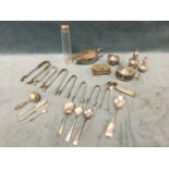 Miscellaneous hallmarked silver and silver plate including cruets, a stud box, seven pairs of