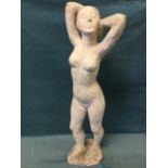 A C20th nude figurative female sculpture, composition clay with wire reinforcement and paint, on