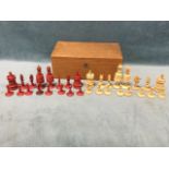 A John Barleycorn Victorian carved and stained chess set, the turned complete pieces on circular