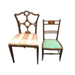 A nineteenth century mahogany chair inlaid with boxwood stringing having quatrefoil shaped back