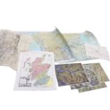 Four panoramic relief plans - The Lake District, Glen Shiel, etc; two large laminated OS maps of the