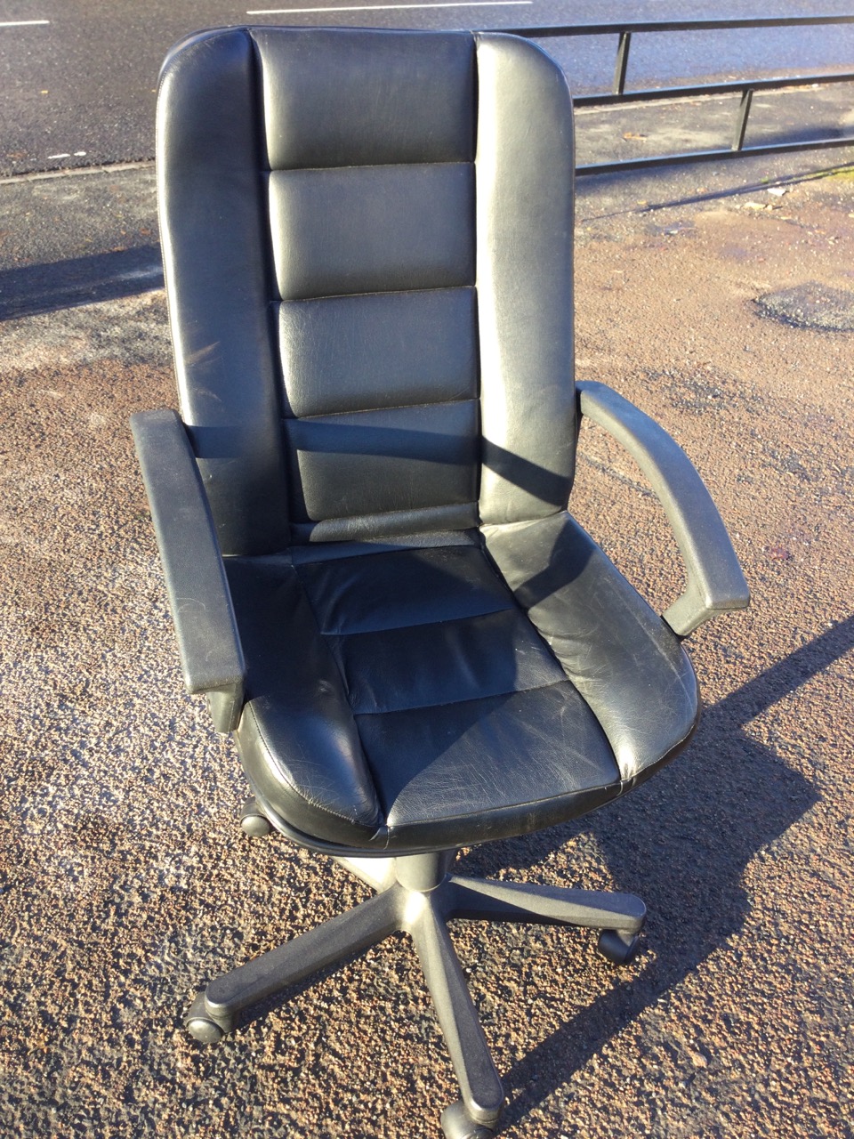 A contemporary office chair with faux leather ribbed panelled back & seat, having downswept arms, - Image 2 of 3