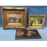Jenkins, oil on board, still life with fruit in bowl, signed and in gilt & gesso frame; a