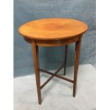 An oval Edwardian mahogany occasional table, crossbanded in satinwood and inlaid with boxwood