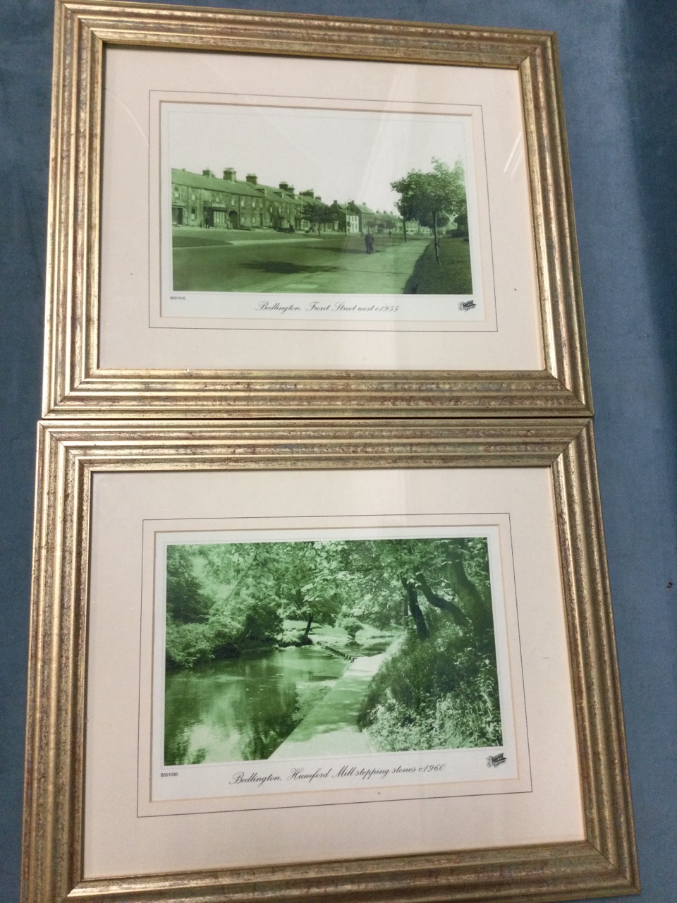 A pair of gilt framed old Bedlington photographs; a framed print advertising Edwardian football - Image 2 of 3