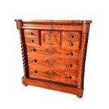 A Victorian mahogany Scotch chest with cushion moulded frieze drawer above a central panelled hat