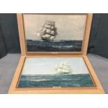 Montague Dawson, lithographic prints, a pair, tall ships in choppy seas titled Racing Clippers and