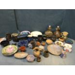Miscellaneous studio pottery including a pair of tablelamps, bowls, stoneware, handpainted,