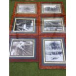 A set of six walnut framed American monochrome photographs - hunting, oil rigs, landscapes, etc.,